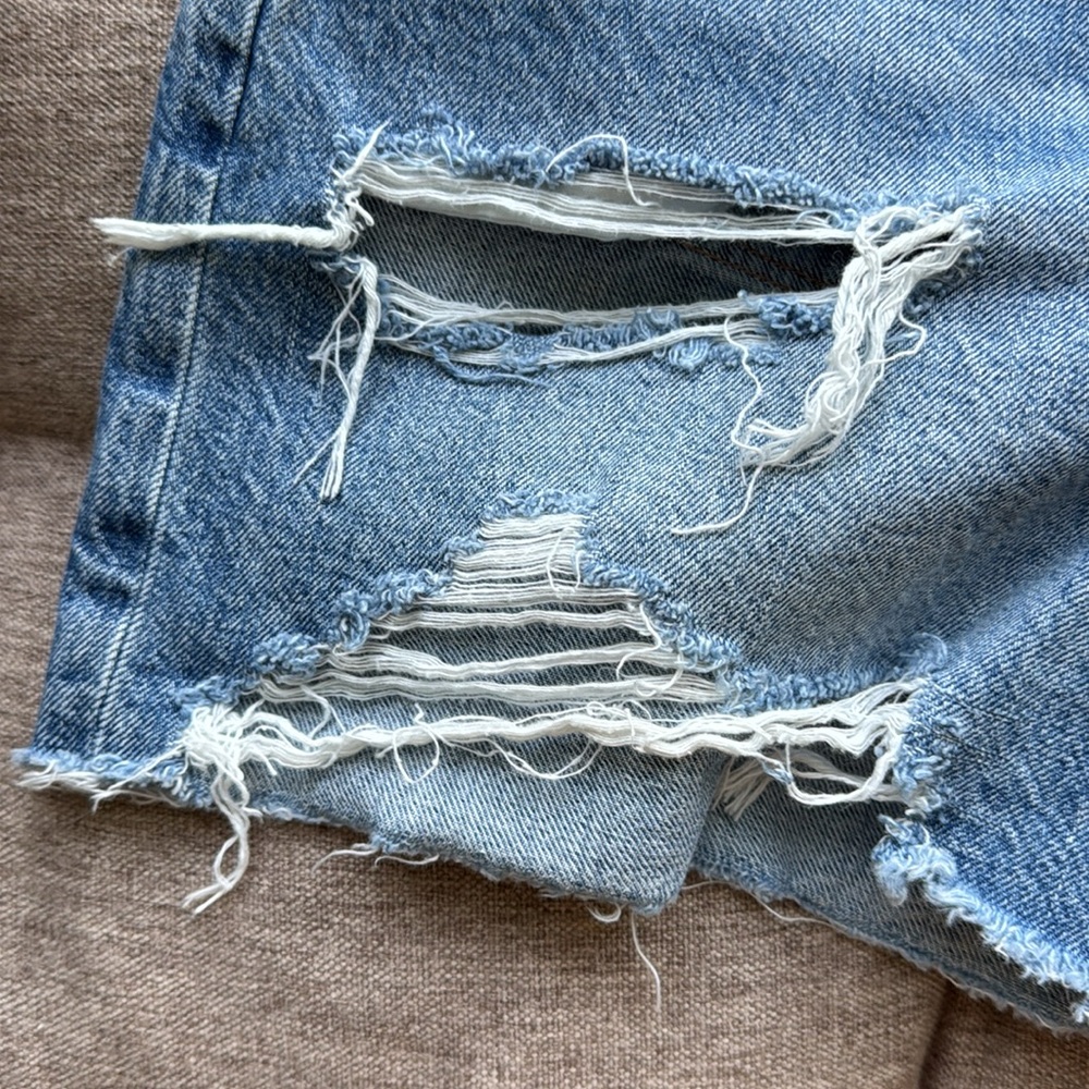 American Eagle Blue Jean Shorts Distressed High-Waisted - Picture 3 of 5